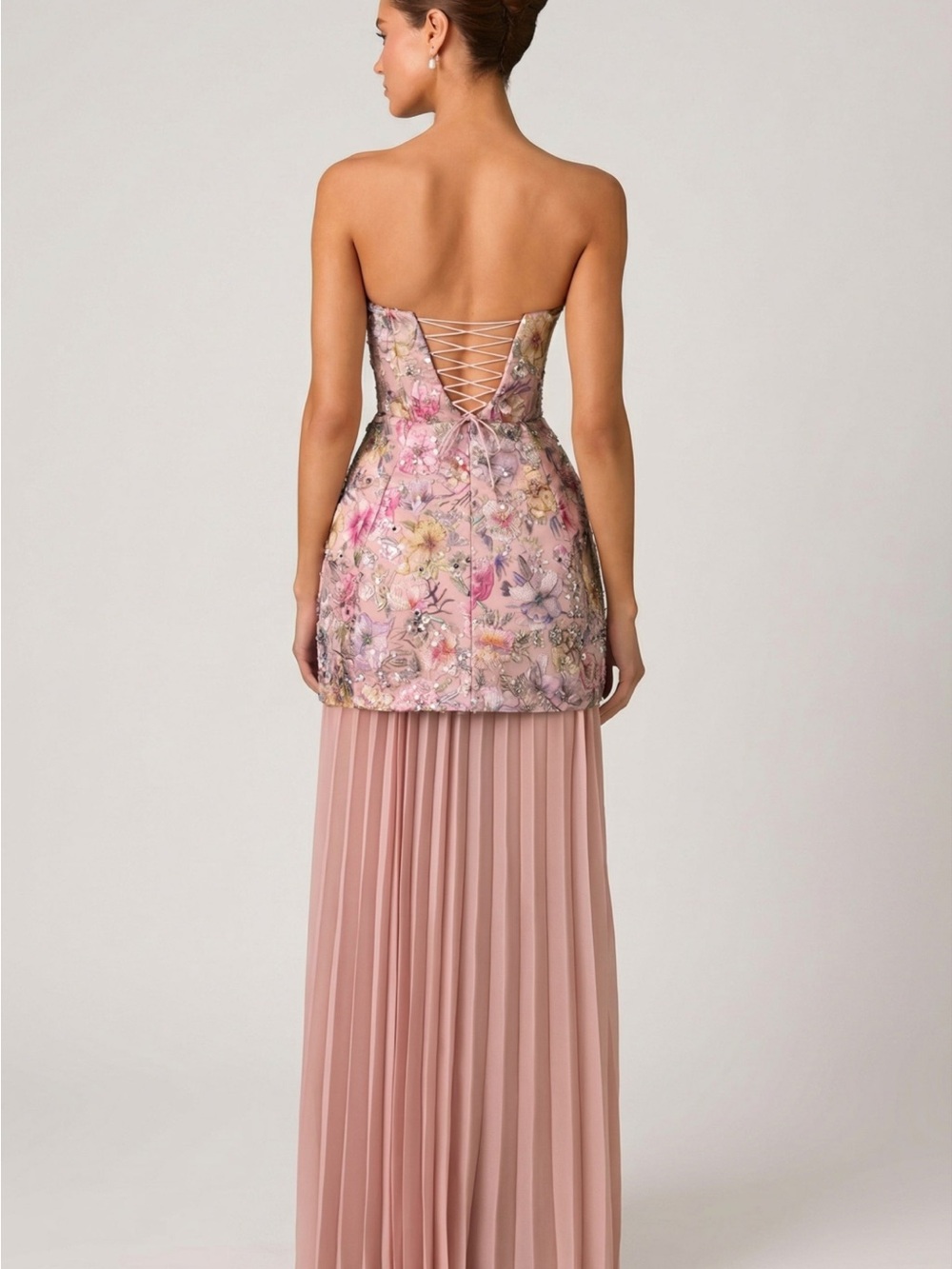 Oh Polly Pink Floral Sequin Lace-Up Mini Dress - Picture 4 of 5